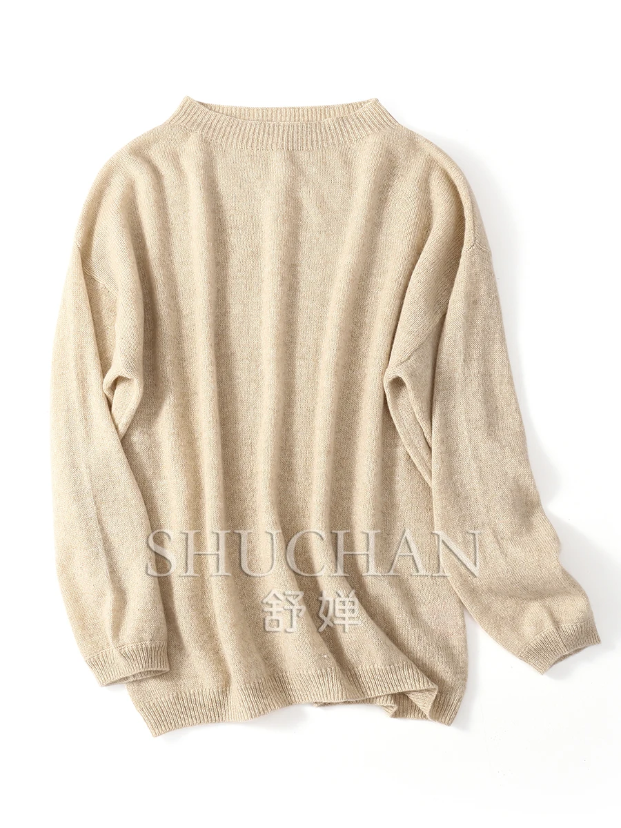 Тонкий пуловер из 100% чистого кашемира женский свободный с круглым вырезом