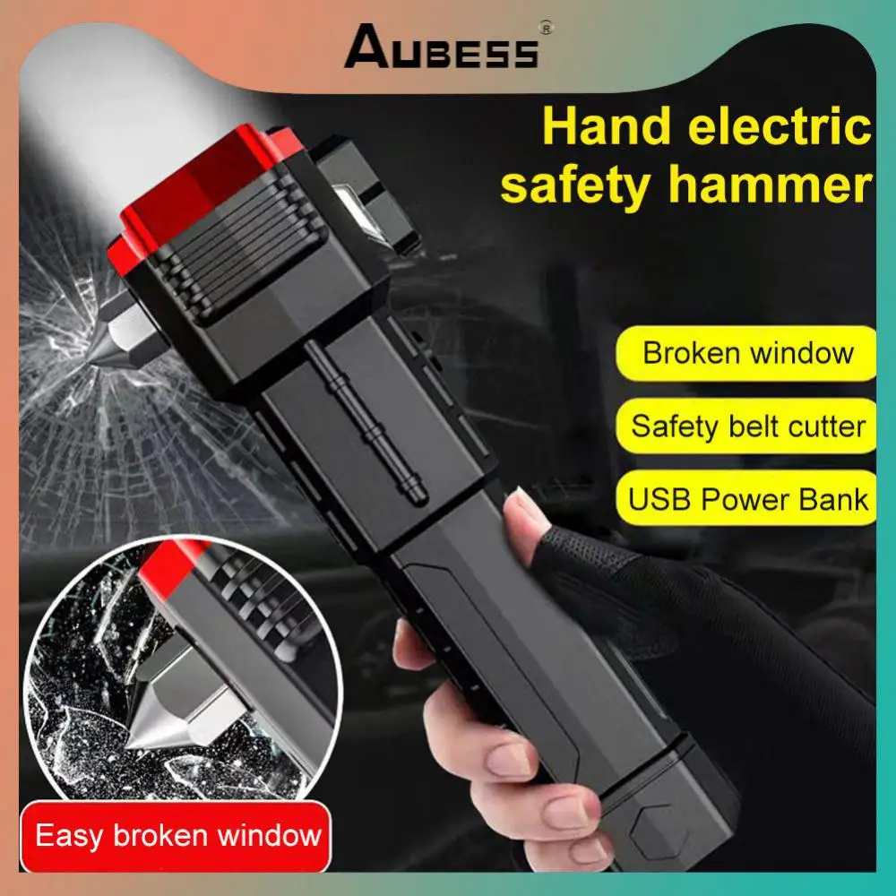 Car Safety Hammer With Strong Magnetic Self-defense Flashlight Led Window Breaker Torch Multi-functional Work Light Flashlights