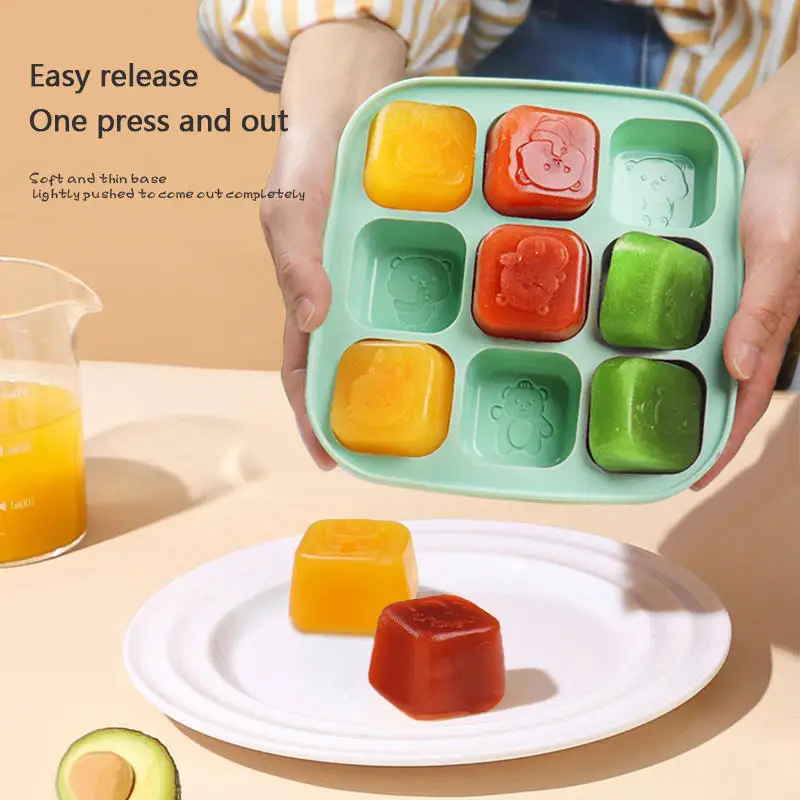 

Baby Food Marker Box Silicone Ice Cube Mold Silicone Children's Complementary Food Box Silicone Ice Tray with Cover