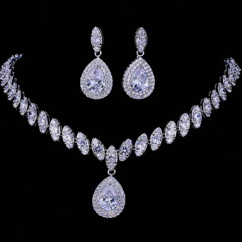 

Japanese&Korean European&American temperament beautiful bride zircon necklace earrings set wedding accessories wedding jewelry