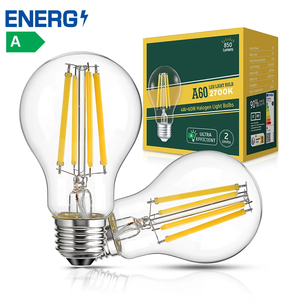 2PCS 4W Светодиодный пульб E27 220V A Уровень энергоэффективности 850 Lumen Эквивалент 60W