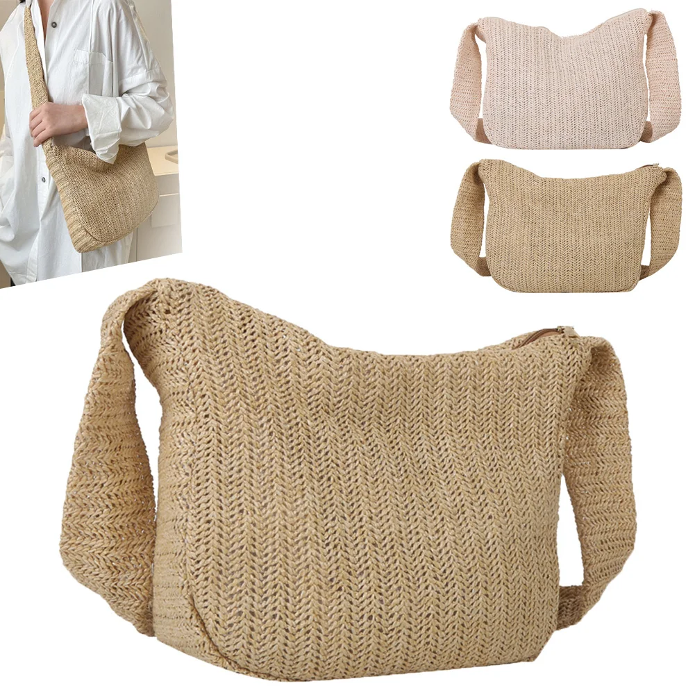 

Summer Hand-Woven Handbags Handmade Shopping Tote Bag Fashion Casual Simple Portable Solid Color Elegant for Seaside Holiday