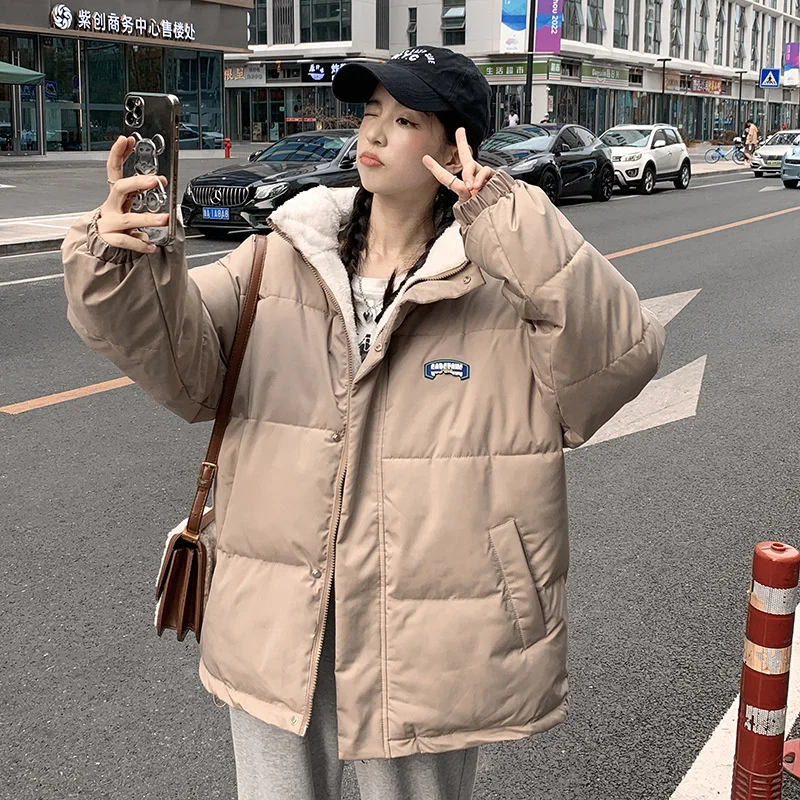 Demi-season 2022 Winter Parkas Women Clothes Double Sided Female Thick Coat Stand Lambswool Collar Warm Short Jacket