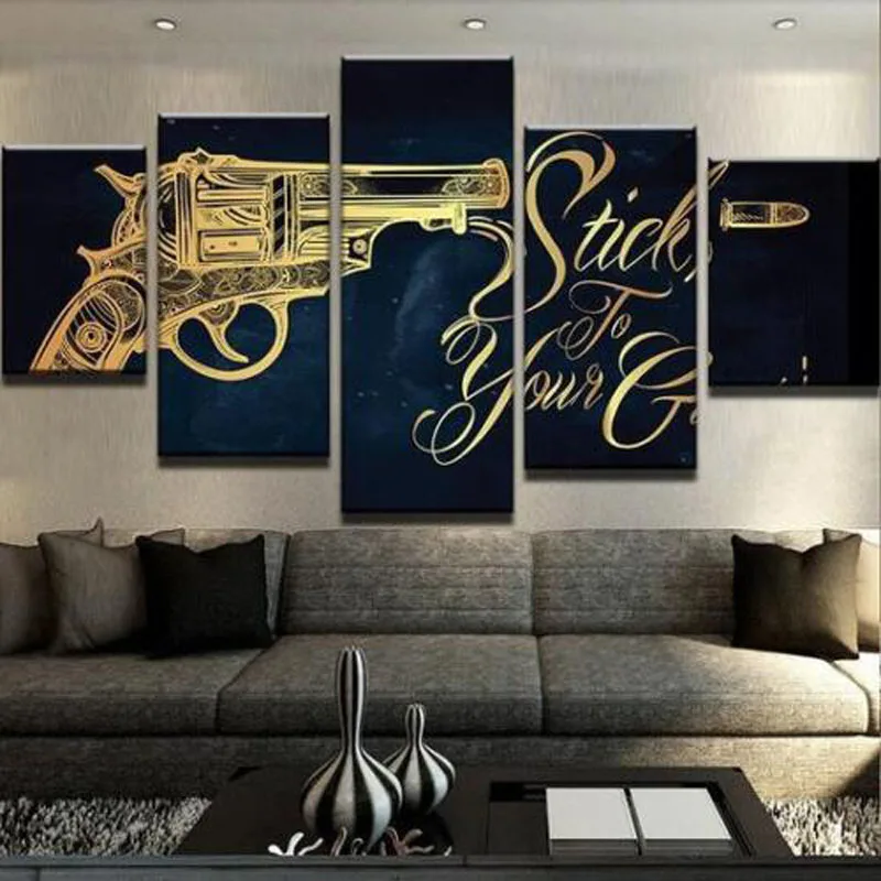 

No Framed Gun Movie Mural 5 Pieces Modular Wall Art Canvas Posters Sheets for Paintings for Living Room Home Decor Pictures