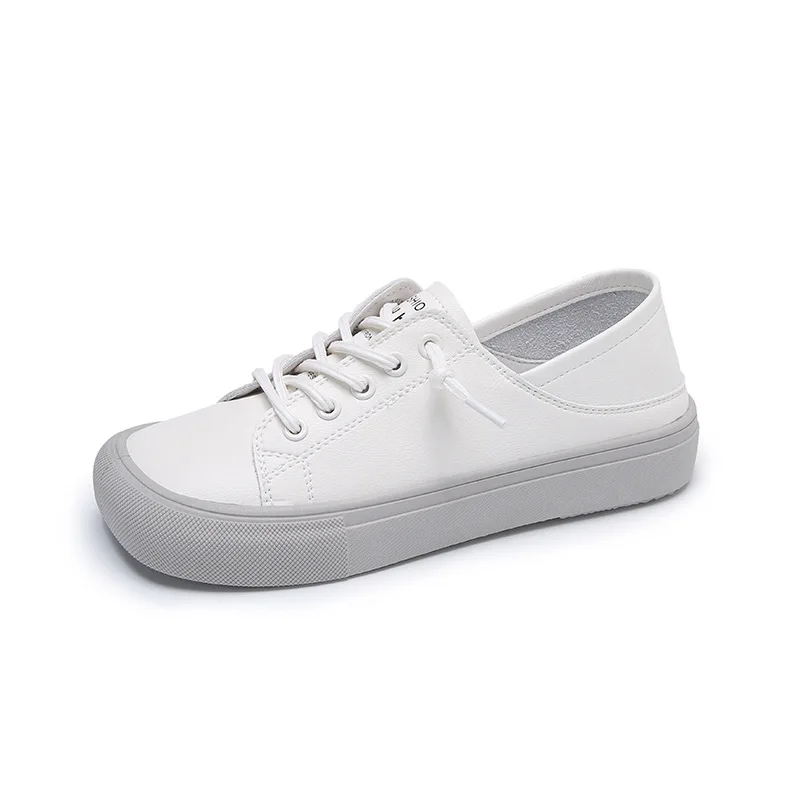 

Flat Bottom, Square Head, One Foot, Casual White Shoes, Women's 2022 Spring New Korean Lace Up, Two Wear Board Shoes