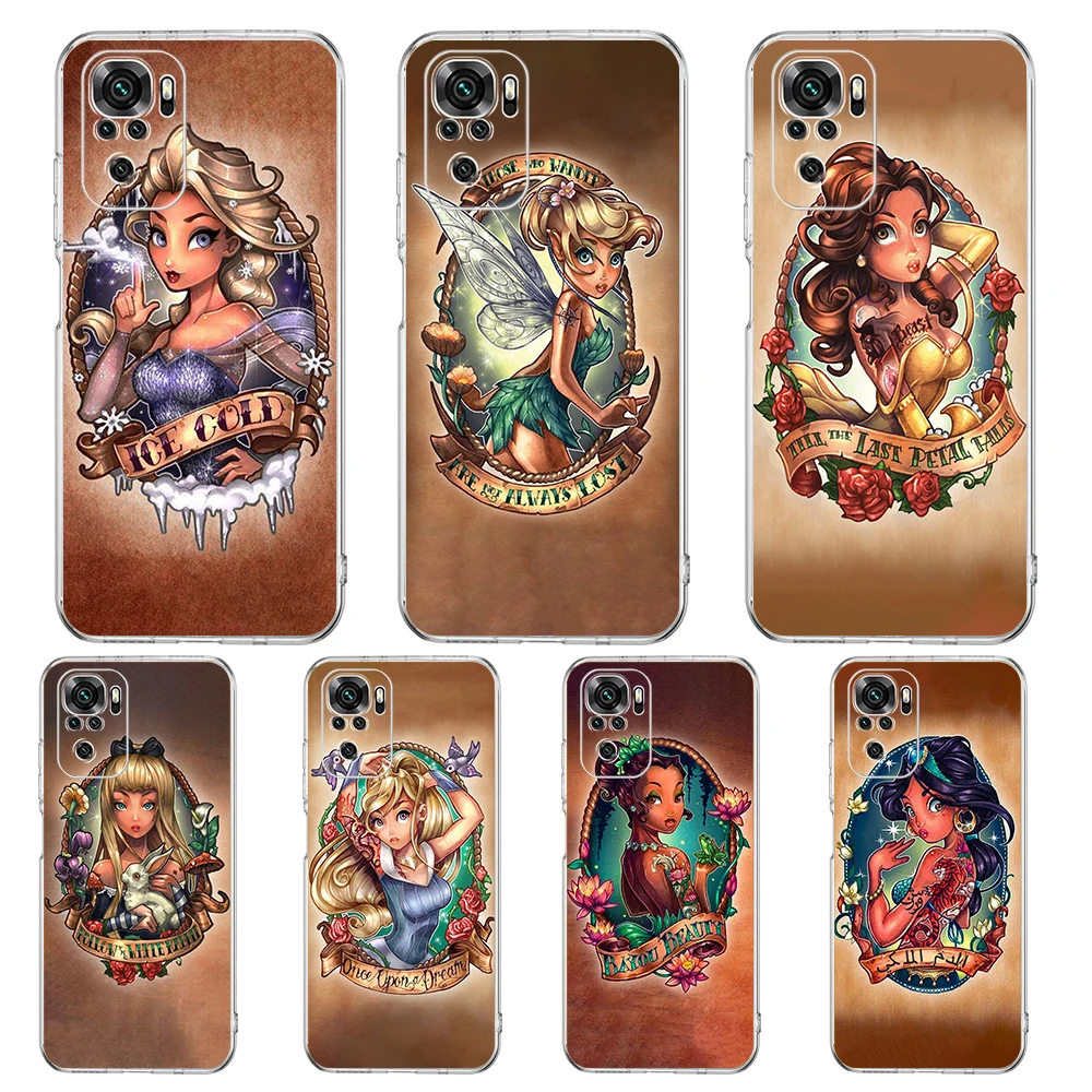

Tattoo Princess Transparent Phone Case For Redmi K40 8A 9A 9C 9T 7 8 8T 9 9S 10 Pro Gaming Note 11 11T 10 Plus Luxury Shell Bag