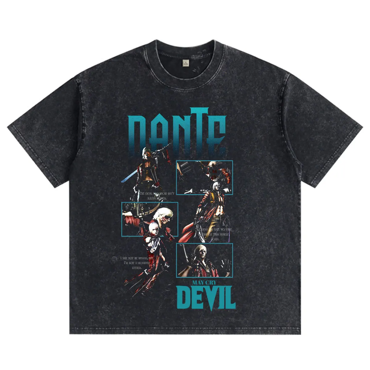 Фото Футболка GAME Devil May Cry Dante Vergil с эффектом потертости, винтажная, для мужчин и женщин, модная, свободного кроя, с круглым вырезом, короткими рукавами. №2
