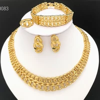 hot selling luxury dubai fashion gold plated jewelry sets african necklace bracelet earrings for women wedding party 083