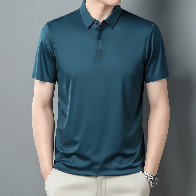 

2023 Men's Business Casual Polo Tee in Gray Black Blue - Ideal for Summer Wear Male Short Sleeve Turn Down Collar Cosy T-shirts