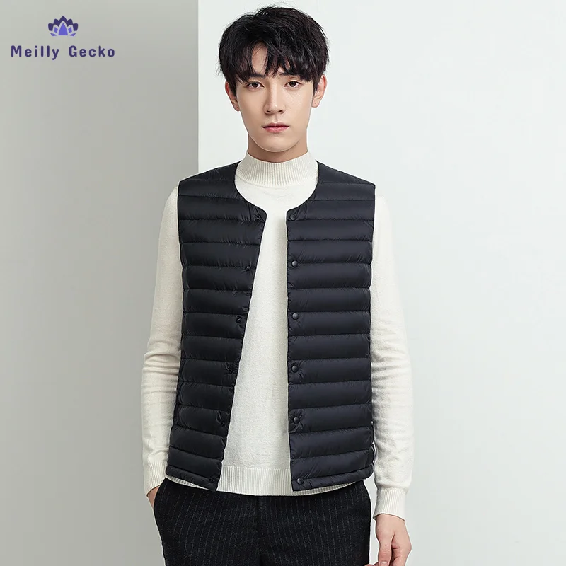 Meilly Gecko New 2022 Men's Down Jacket Crew Neck Inside 90% Cashmere Outer Vest