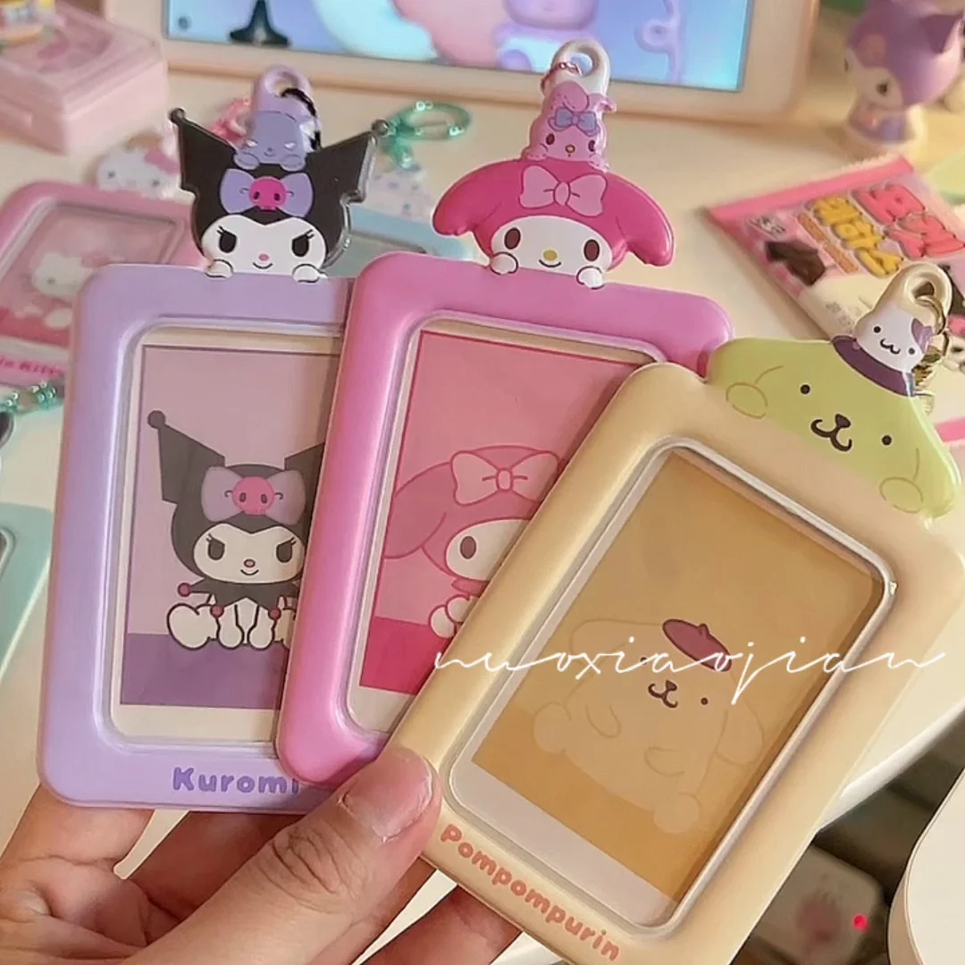 

Kawaii Sanrio Card Holder Kpop Style Hello Kitty Cinnamoroll Kuromi My Melody Photo Card Keychain Bag Pendant Student Gift