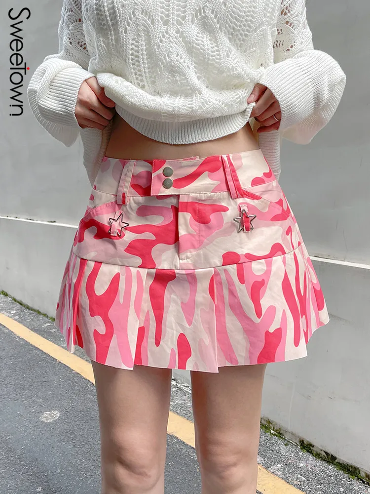 

Мини-юбка камуфляжная с заниженной талией и пуговицами, Y2K