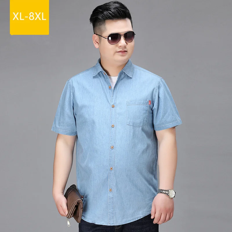 

Summer Shirts Men Denim Short Sleeve Camisa Social Hombre Manga Corta 5XL 6XL 7XL 8XL Plus Size Casual Jeans Shirt Streetwear