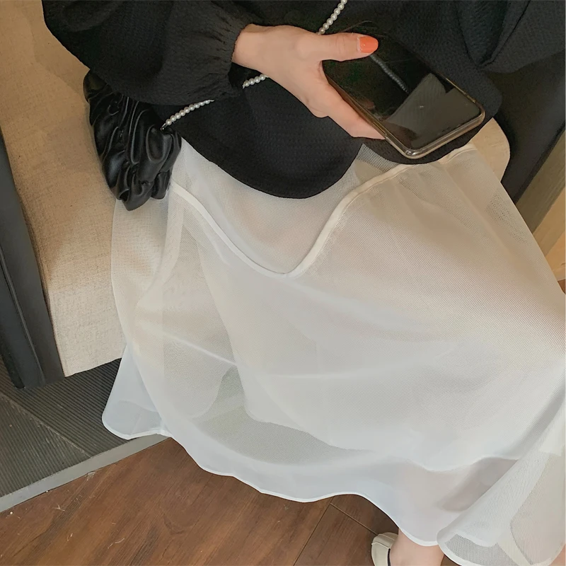 

2022 Summer New Organza Splicing Package Edge Pettiskirt Mid-Length A- line Gauzy Umbrella Skirt