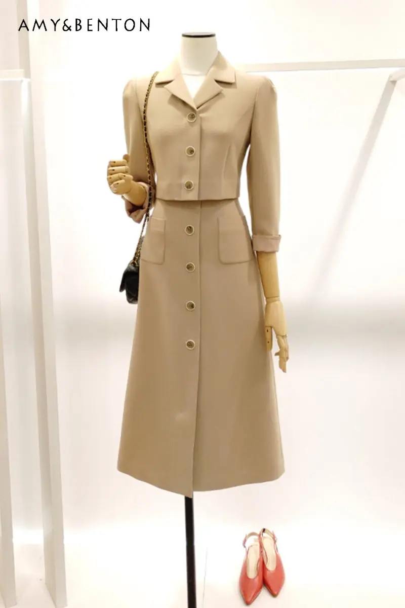 

Модное дизайнерское нишевое платье с воротником-костюмом и длинным рукавом, Новинка весна-осень 2023, облегающее платье средней длины из двух частей с имитацией талии