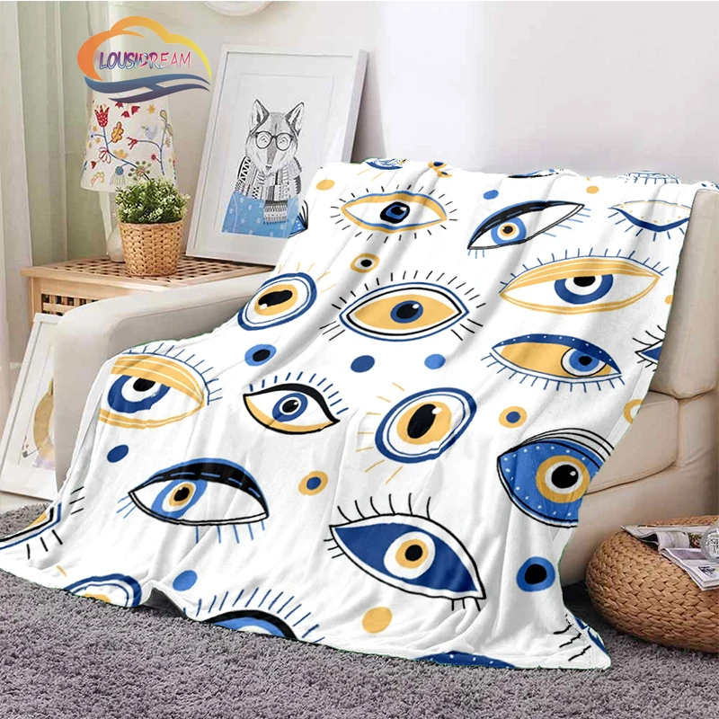 

Evil Eye Blanket Turkish Nazar Boncuğu Art Flannel Blanket Blue Eyes Vintage Mid Century Sofa Throw Blanket Camping Blanket
