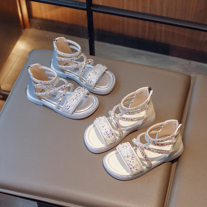 

Сандалии для девочек с бантом и блестками, мягкие Нескользящие, со стразами, летняя модная обувь для принцесс, G05162
