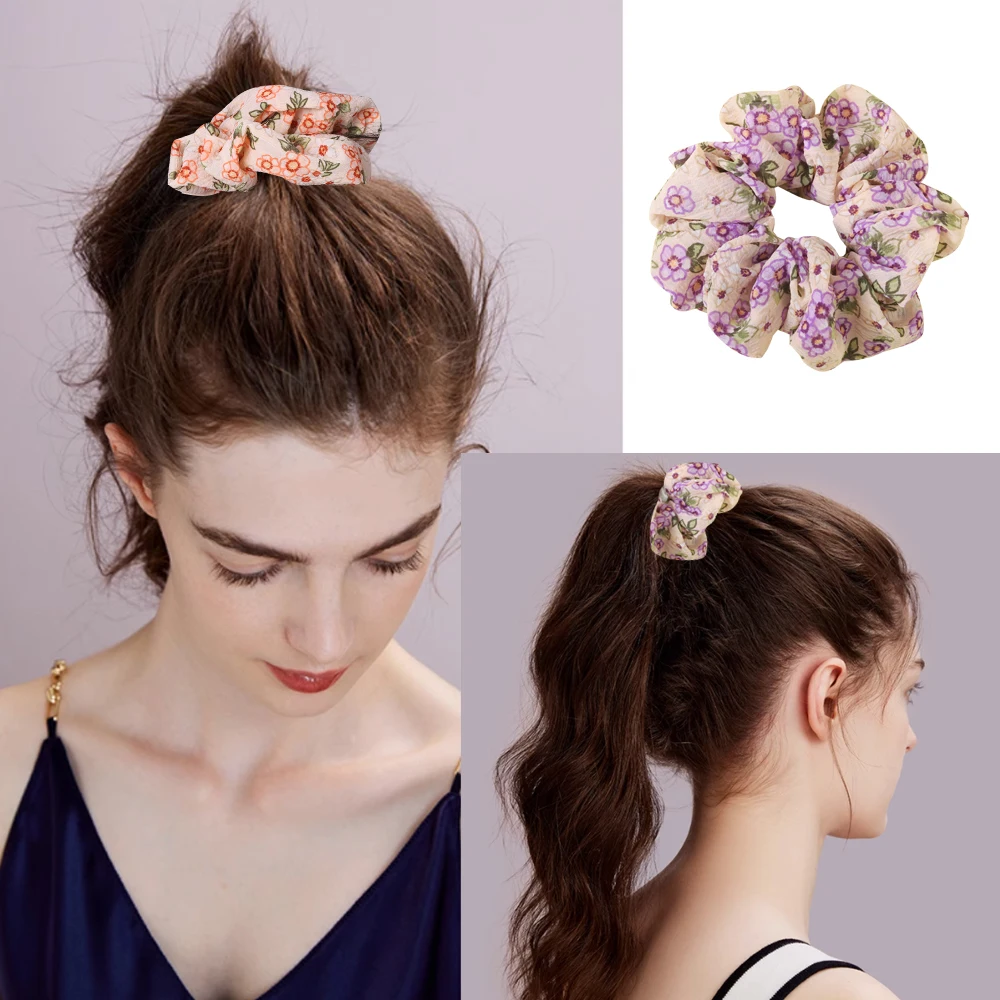 

Korean-style Floral Large Colon Scrunchie Women Temperament Chiffon Fabric Hair Rope Vintage Mori Hair Tie New Hair Accessories