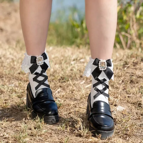 Кружевные носки с бантом, хлопок, женские