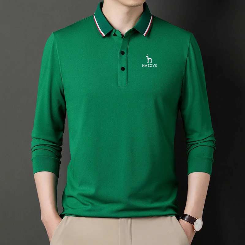 

Мужская одежда для гольфа HAZZYS, однотонная Осенняя футболка с длинным рукавом, Повседневная рубашка-поло среднего и молодого цвета с лацканами, Базовая рубашка, Топ