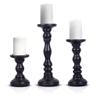 rustic black pillar wood candle holders hand carved mango for pillar candle set of 3 candlestick holders 6912in for home decor