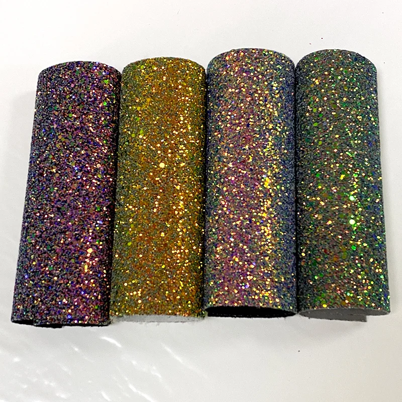 

Gold Shiny Multicolored Chunky Glitter Faux Leather Sheet Elastic Backing for Shoes/Bags/DIY Accessories/Hair Bows