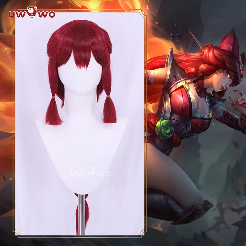 Фото Парик UWOWO Ahri Game League of Legends/LOL: Foxfire Ahri 2023 ASU Косплей Парик Длинные волосы с ушками Коричневые красные волосы 80 см №1