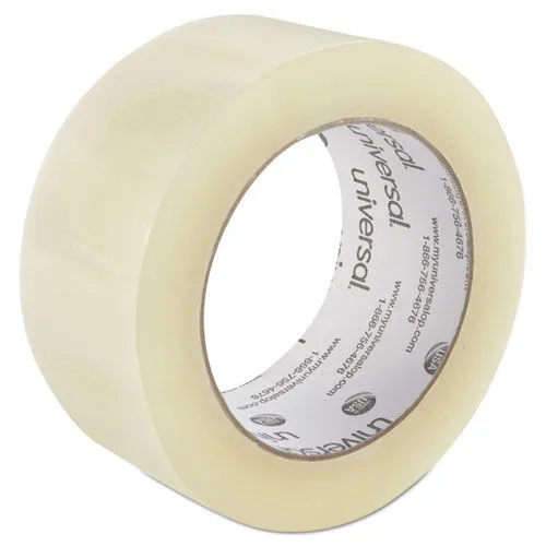 

Quiet Tape Box Sealing Tape, 48mm x 100m, 3" Core, Clear, 6/Pack -UNV73000