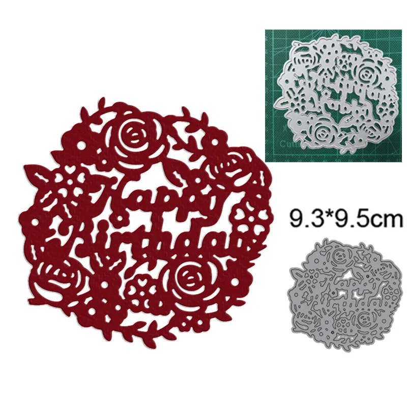 

Happy Birthday Lettering Rose Flower Vine Background Metal Cutting Dies Stencils For DIY Scrapbooking Embossing Die Cutting