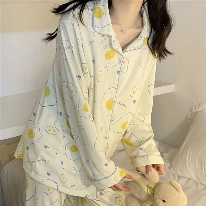 

Autumn and Winter New Cute All-match Casual Fashion Korean Version Long-sleeved Solid Color Full-print Homewear Pajamas