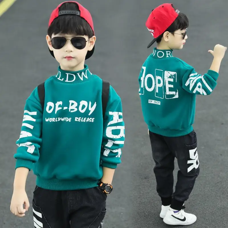 

Boys' long sleeve hoodie with fleece, autumn and winter Korean version of warm cotton padded children's top for boys