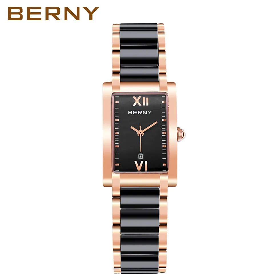BERNY Women Watches Rectangle Luxury Fashion Ceramic Watch for Ladies Elegant Bracelet Waterproof Quartz Wristwatch Top Clock