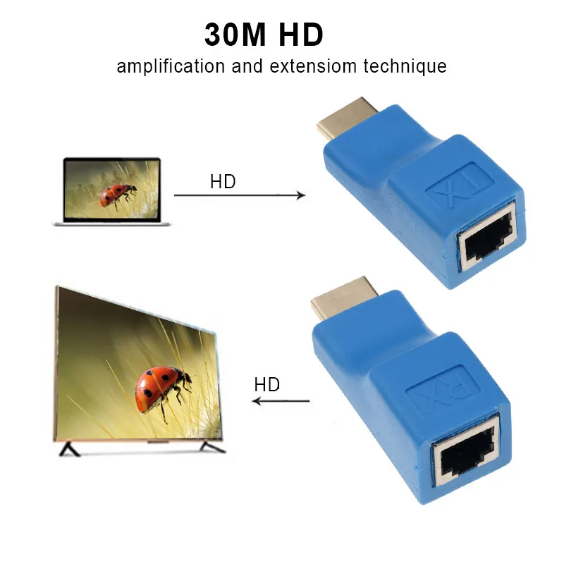 1 пара RJ45 4K HDMI-совместимый удлинитель до 30 м по CAT5e Cat6 сетевой Ethernet LAN для HDTV HDPC DVD PS3