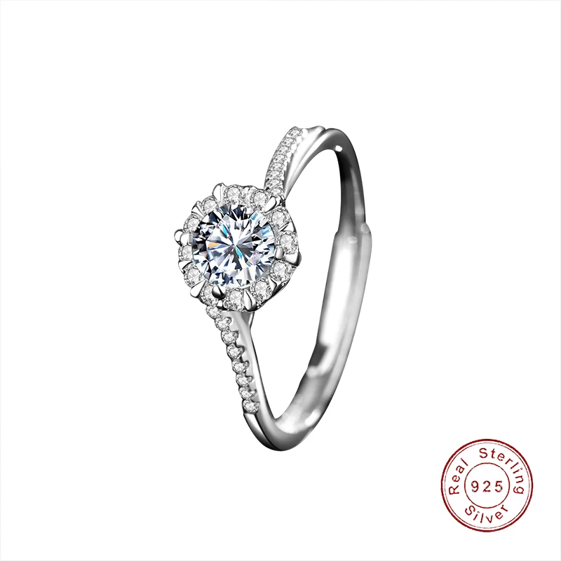 

European Fine Moissanite 1 Carat S925 Sterling Silver Open Wedding Finger Ring For Women Birthday Jewelry Gift