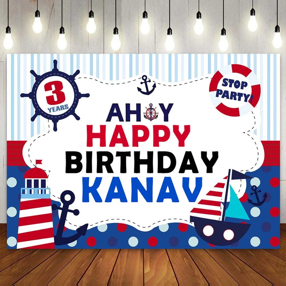 

Customize Nautical Theme Happy 1st 2nd 3rd Birthday Party Backdrop for Boys Cake Banner Decor Photo Booth Photography Background