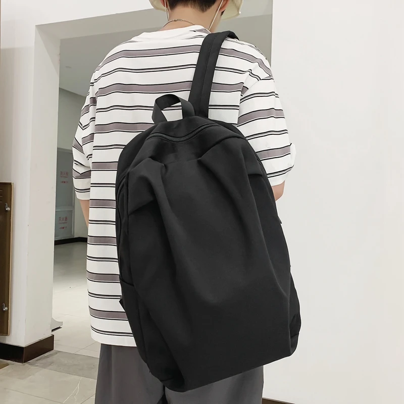 

Fashion New Nylon Cloth Large Capacity Student Schoolbag Trend Solid Color Couples Backpack Simple Casual Lightweight Travel Bag