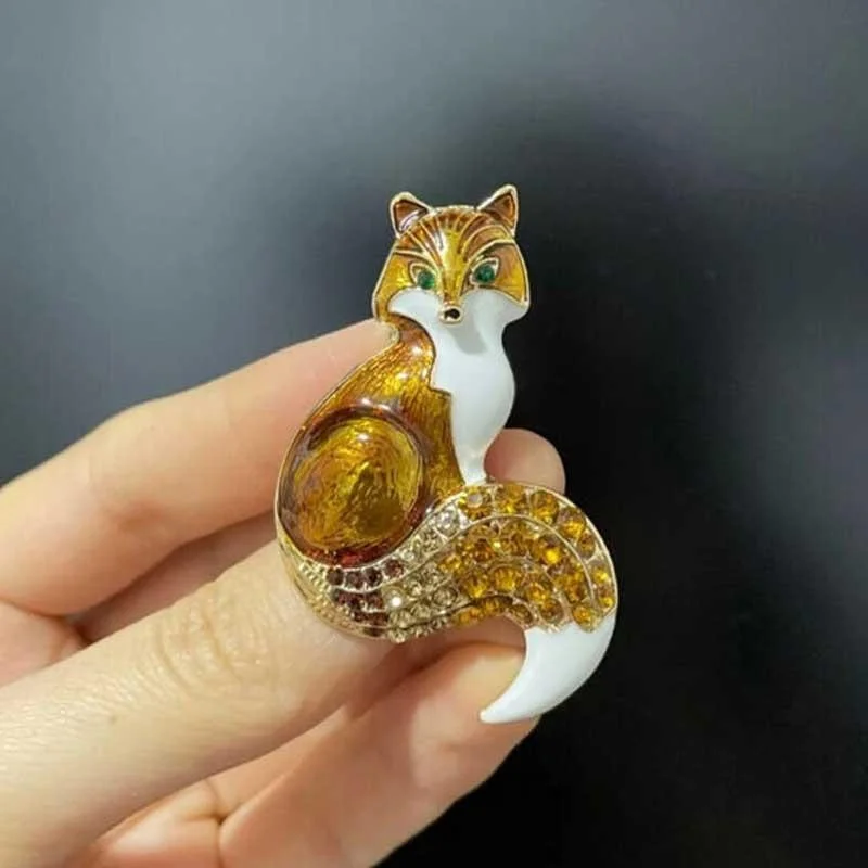 

Vintage Dripping Glaze Simple Fox Brooches for Women Exquisite Alloy Zircon Animal Cardigan Accessories Rhinestone Coat Pins