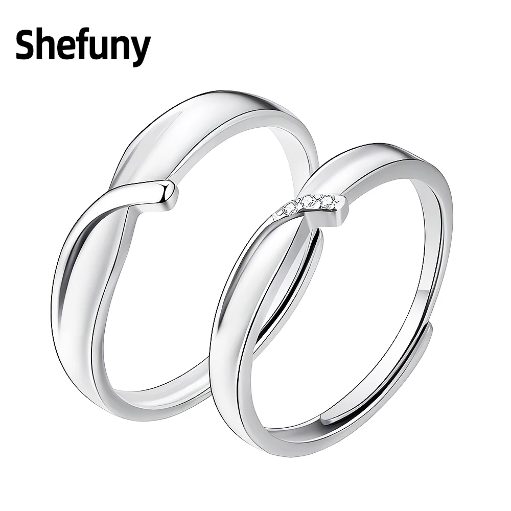 

925 Sterling Silver Geometric Adjustable Finger Rings Cubic Zirconia Open Size Rings For Women Proposal Valentine's Fine Jewelry