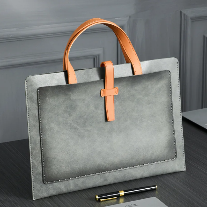 Fashion Business Briefcase Document Handbag Simple Leather Large Laptop Pouch Portable Work Office Books Files Storage Handbag