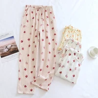 fdfklak cotton gauze pajamas pants printing sleep bottoms spring summer lounge wear sleepwear loose comfortable trousers