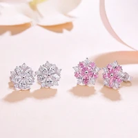 sweet cherry blossom earrings female temperament all match small fresh pink zircon earrings high end jewelry ear jewelry