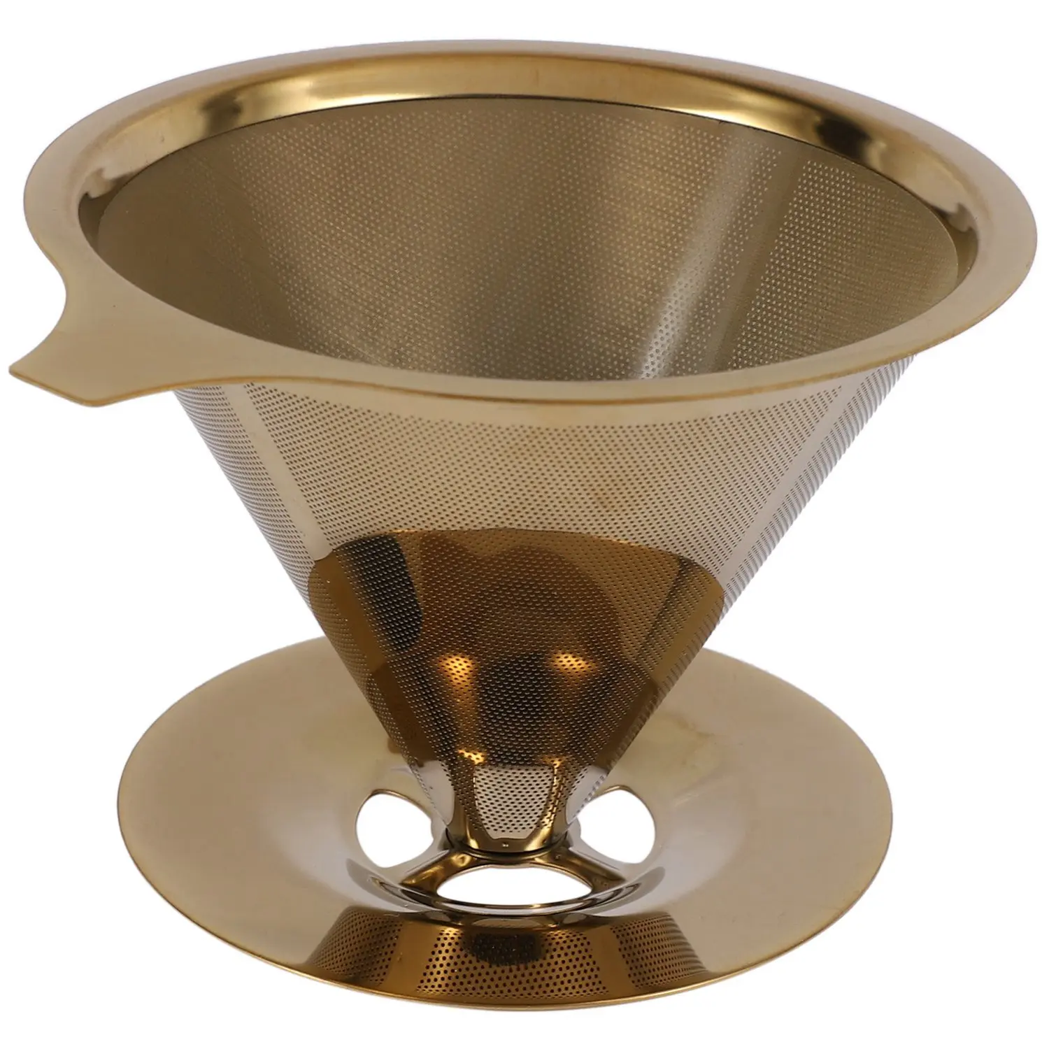 

Double Wall Stainless Steel Titanium Gold Pour over Coffee Dripper Filter with Cup Stand and Handle