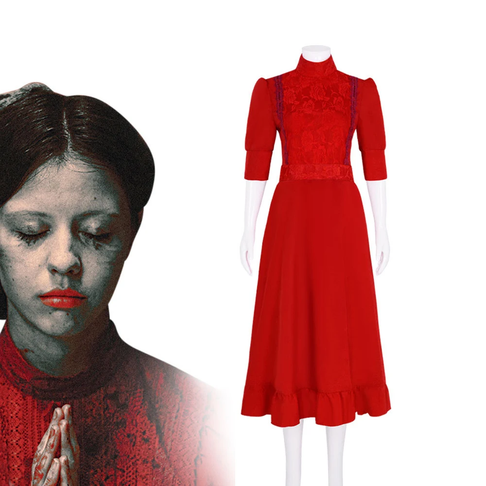 

Pearl Cosplay Costume Horror Movie Women Red Dresses Halloween Purim Party Clothes For Ladies Role Play