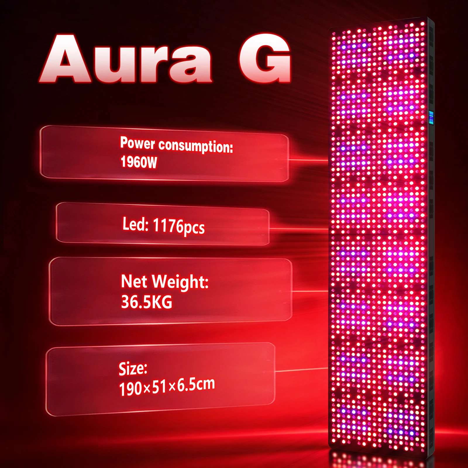 Фото Панель для красно-световой терапии Aura G Low EMF 1176 LEDS клинического класса с горизонтальной и вертикальной подставкой, устройство для домашней светотерапии №1