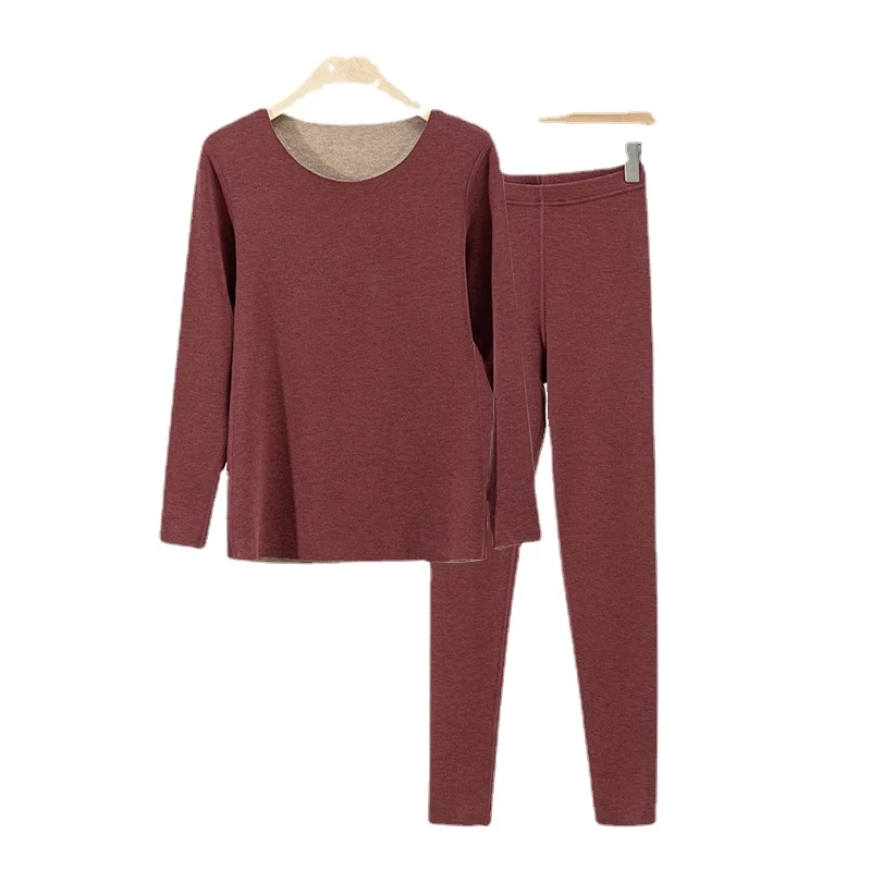 

Autumn winter thermal underwear suit women's round neck pajamas