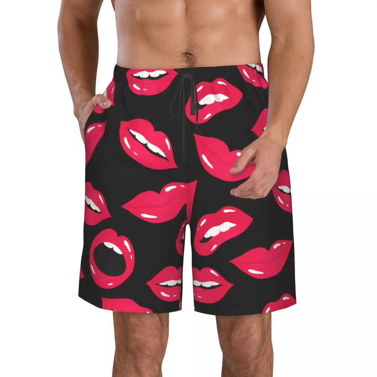 

Быстросохнущие шорты для плавания для мужчин, одежда для плавания, Мужской купальный костюм, плавки, летняя пляжная одежда для купания, красные губы и рот