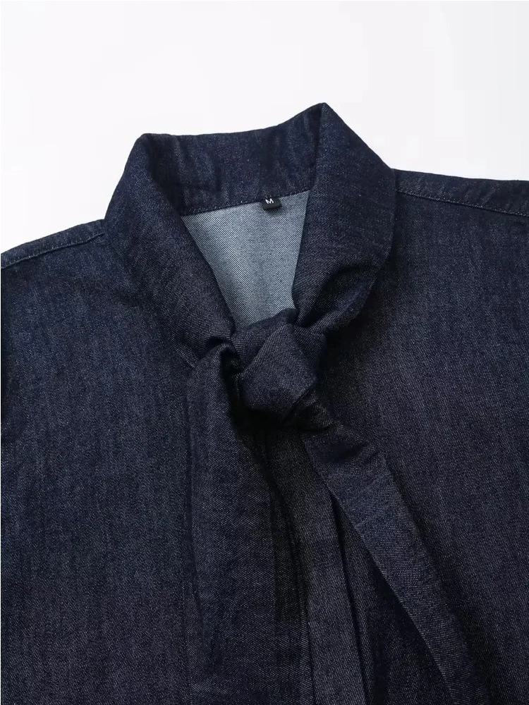 [HAIBE] 2024 однотонный костюм для девочек украшенный бантом джинсовая рубашка блузка