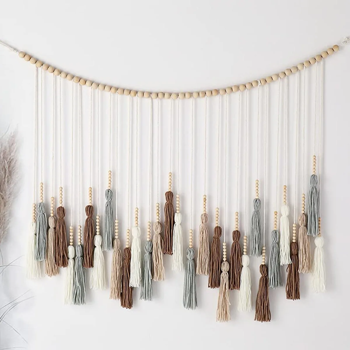

Гобелен с кисточками, коричневые, серые богемные деревянные бусины с кисточками, хлопковая веревка, настенный гобелен, домашний декор, Лове...