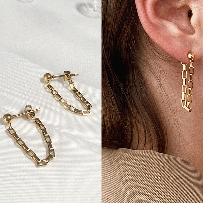 

Геометрические серьги-цепочки, прямоугольные золотые серьги, женские серьги, металлические серьги из титановой стали, новые трендовые серь...
