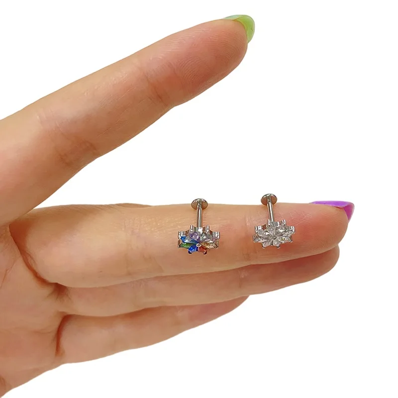 G23 Titanium EAR PIERC 8 Kite CZ Surround CZ Paved Top Threaded Labret Tragus Pircing Earrings Lip Tongue Studs Body Jewelry